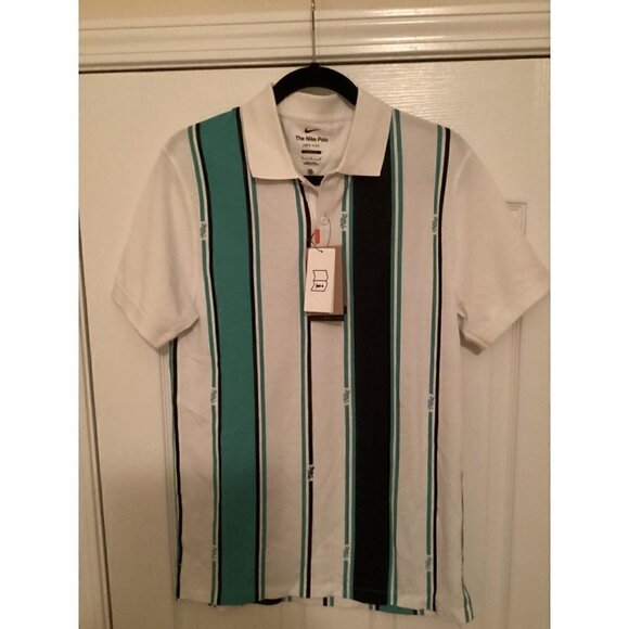 Nike golf vertical stripe polo shirt size: medium color: white/Green/Obsidian - Picture 6 of 12